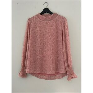 Caroline Morgan Blush Pink Leopard Print Smocked High Neck Blouse Size 10